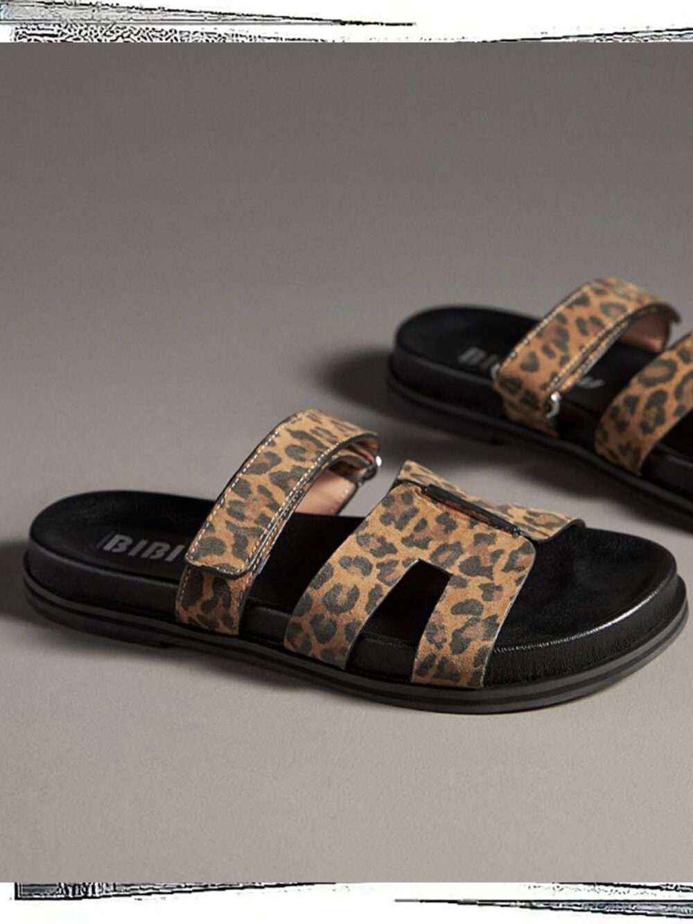 NWT:  Black & Tan Leopard Print Cutout Slide Sandals (39 EU) by Bibi Lou